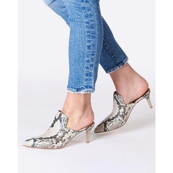 Veronica Beard Pearla Mules Python Snake Embossed Kitten Heel Pointed Toe 6.5 - Picture 1 of 8